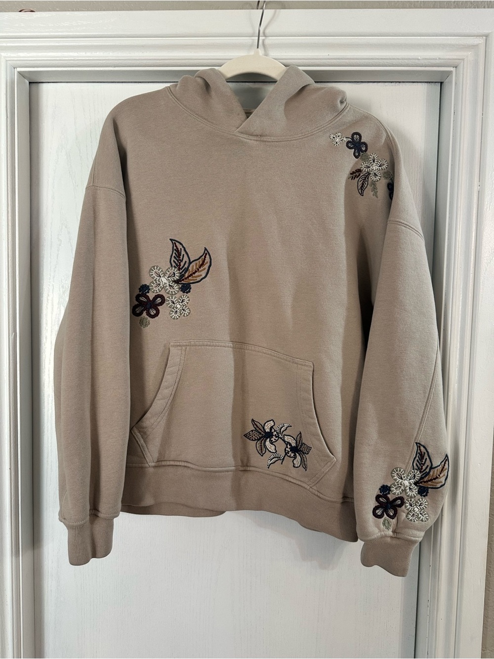 Abercrombie & Fitch Beige Embroidered Floral Hoodie